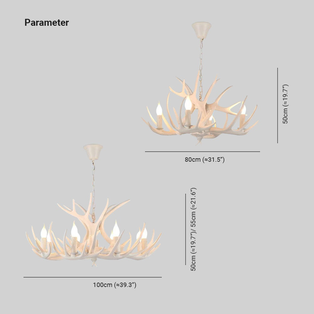Antler Chandelier Resin Fixture Metal Frame Traditional Style Pendant 6 8 10 Light Options Adjustable Chain Candelabra Base E12 for Dining | Lonoma