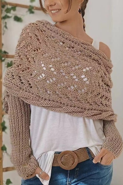 Women's Off-Shoulder Knit Shrug — Open-Weave Layering Wrap for Autumn & Winter Casual Elegance | Koossa