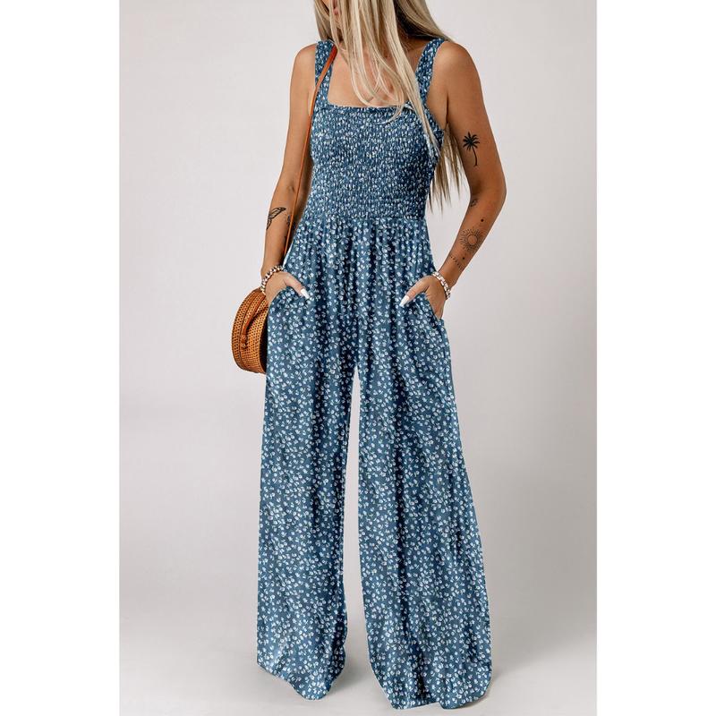 Women's Wide-Leg Floral Jumpsuit in Flowing Silhouette for Garden Parties and Spring Gatherings | Koossa