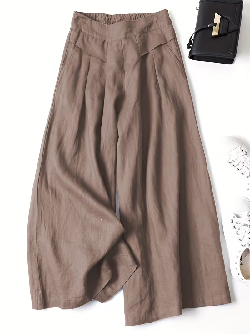 Lightweight Wide-Leg Trousers with Elasticated Waist in Breathable Cotton Blend for Everyday Comfort | Koossa