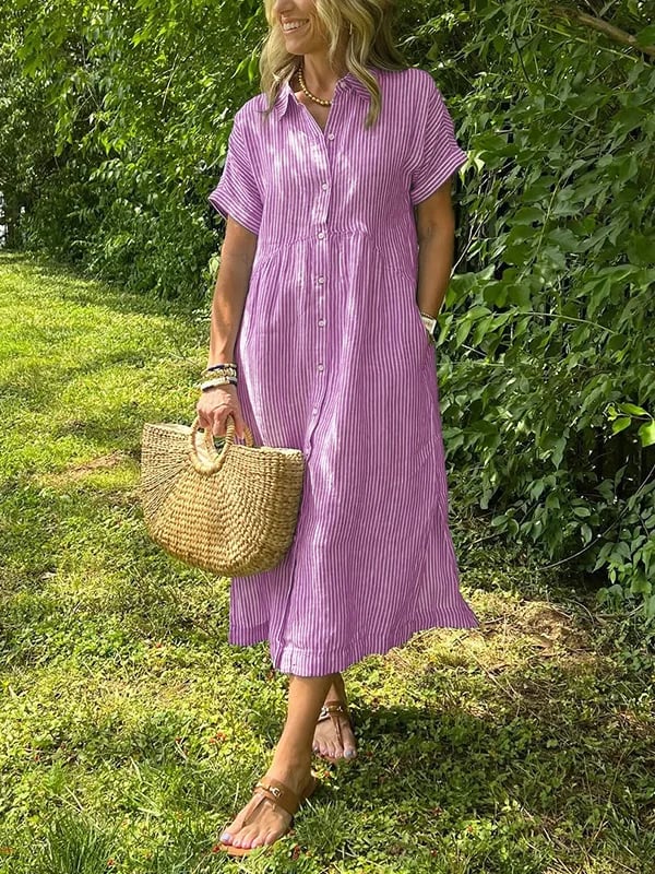 Women's Cotton Maxi Shirt Dress with Button Front and Classic Collar – Elegant Summer Dress for Everyday Occasions | Koossa