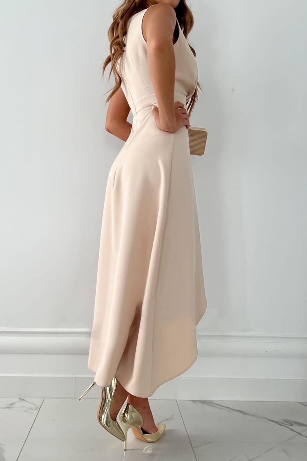 Women's Sleeveless Wrap Maxi Dress in Beige – Draped Silhouette for Evening Occasions and Refined Summer Daywear | Koossa