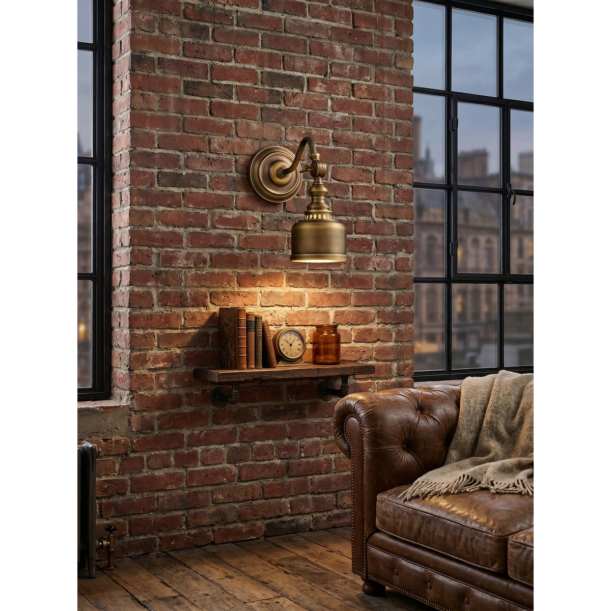 Adjustable Brass Wall Reading Light with Gooseneck Arm – Vintage Sconce for Bedroom, Bedside & Living Room | Lonoma