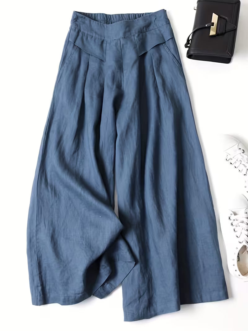 Lightweight Wide-Leg Trousers with Elasticated Waist in Breathable Cotton Blend for Everyday Comfort | Koossa