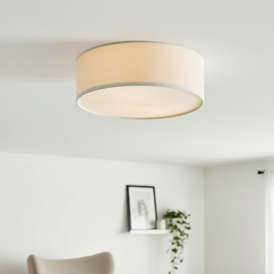 Flush Mount Drum Shade Ceiling Light with Fabric Shade for Entryway, Hallway, Bedroom, Dining Room, Kitchen | Lonoma