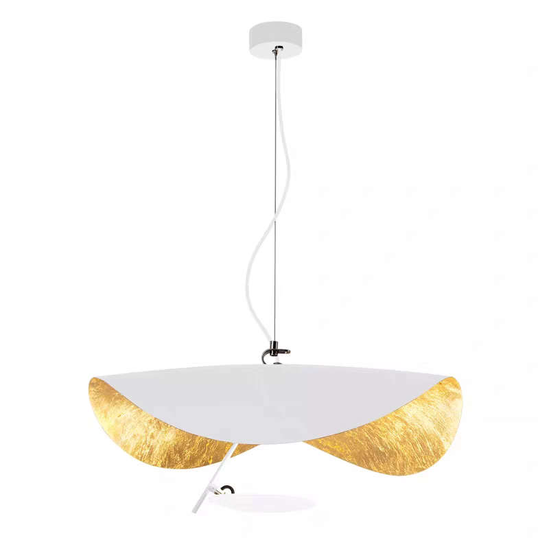 Metal Pendant Light Gold Foil Finish Twisted Sculptural Design Warm LED Indoor Lighting Adjustable Cord Dining Living Room Kitchen Island | Lonoma