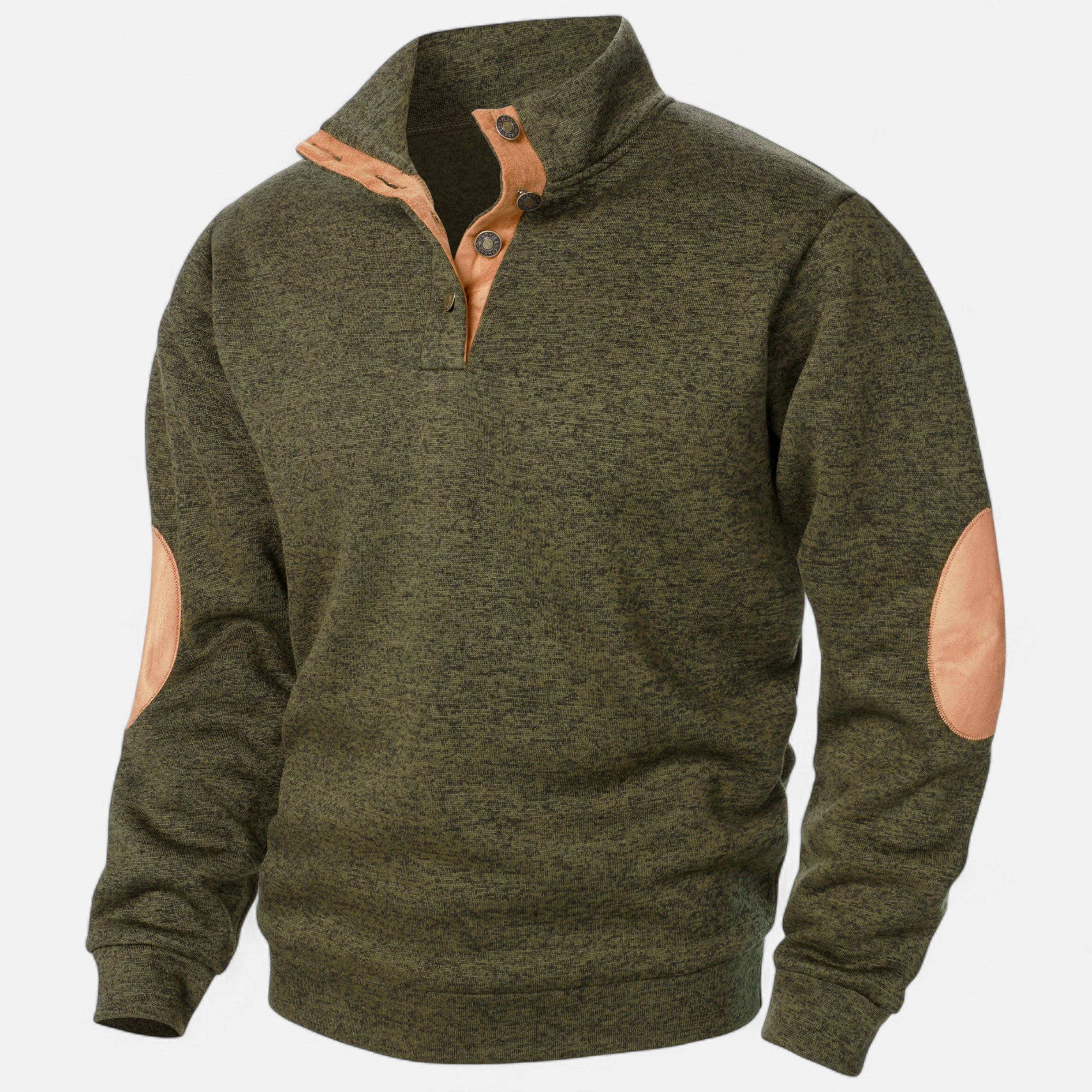 Stand-Collar Knitted Pullover with Elbow Patches in Nine Colours | Classic Half-Button Design for Office and Weekend | Warm Layering Jumper | Koossa