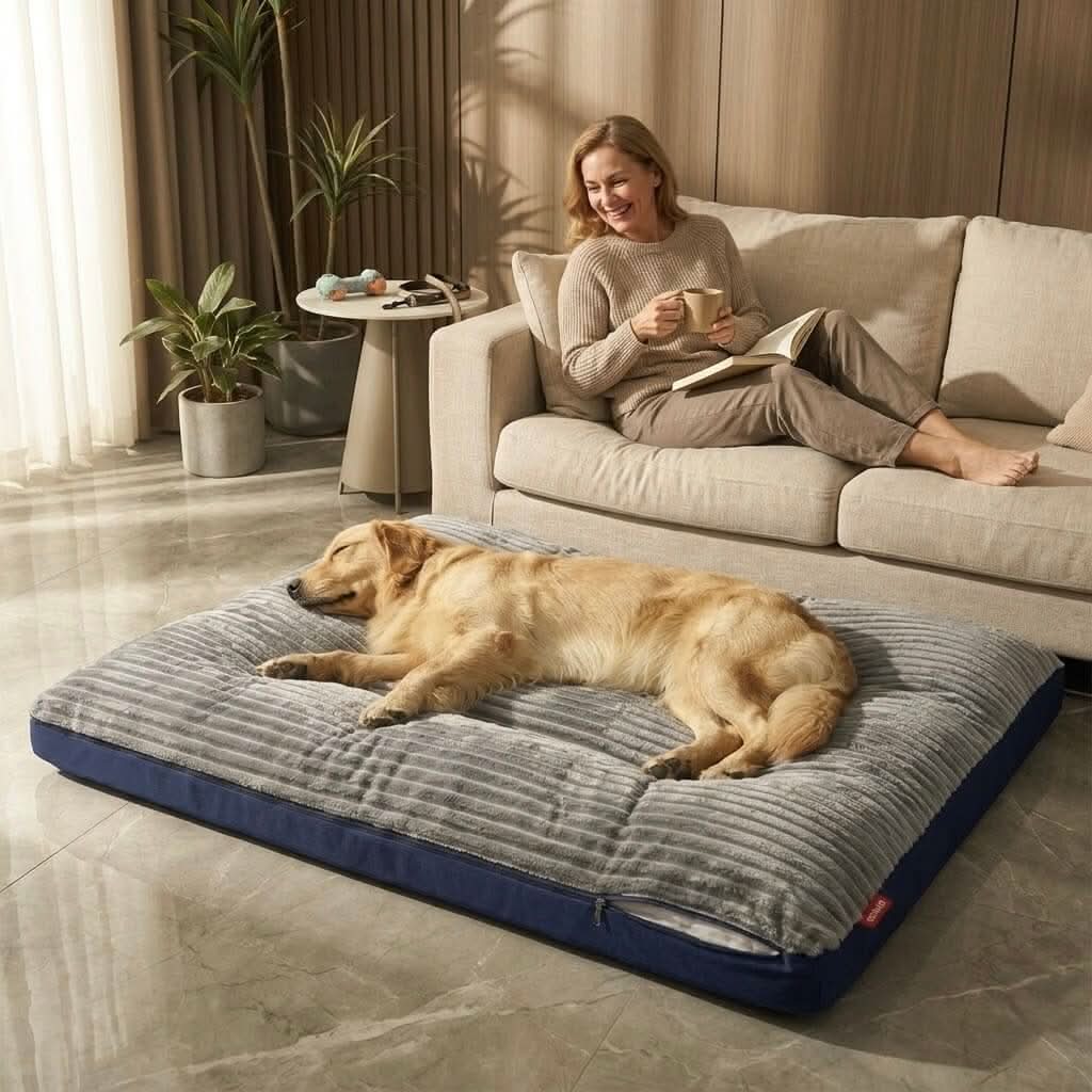 Dog Bed Orthopedic Memory Foam Flakes Washable Cover Anti-Slip Joint Support Senior Pets | Koossa