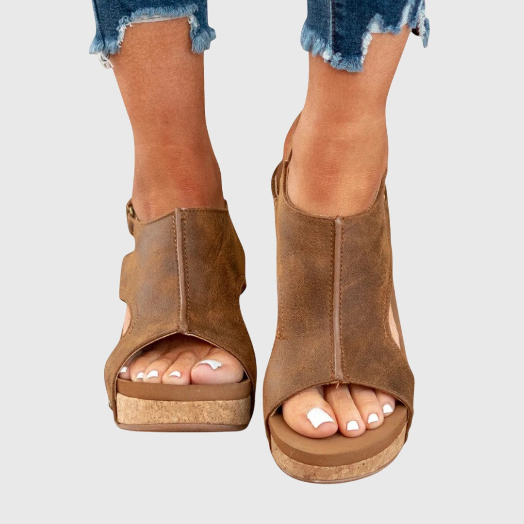 Women's Open-Toe Platform Sandals in Soft Leather | Supportive Elevated Sole for Everyday Comfort and Warm-Weather Style | Koossa