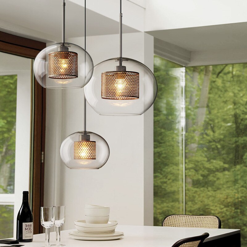Glass Globe Pendant Light Gold or Silver Finish with LED Bulb for Kitchen Island Dining Room Bedroom Entryway Modern Hanging Ceiling Fixture | Lonoma