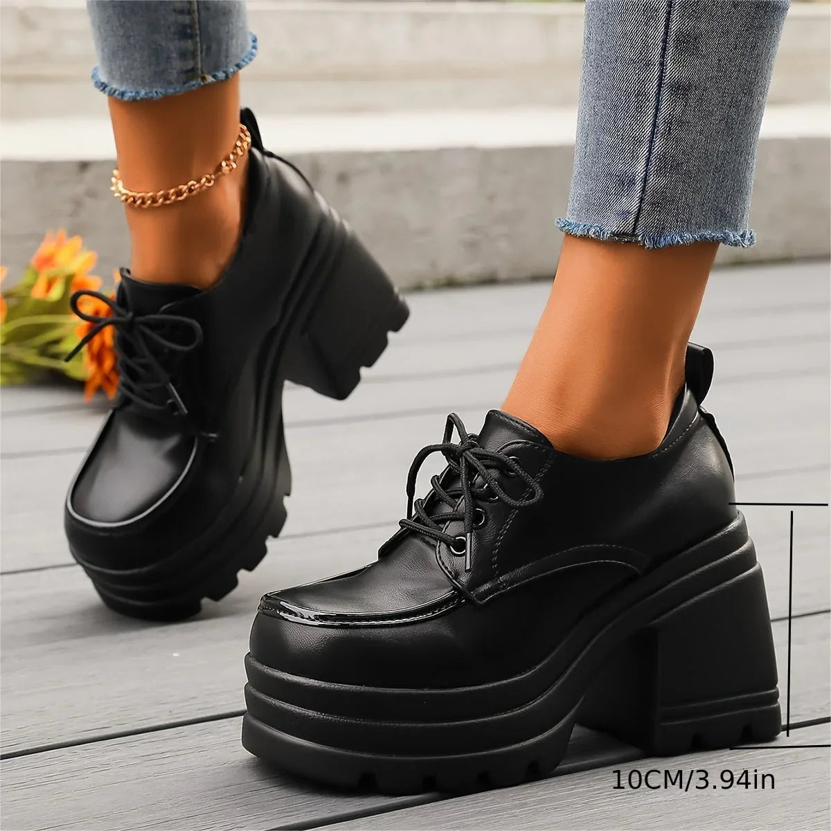 Women's Platform Block Heel Lace-Up Ankle Boots in Black and Brown – Retro-Inspired Statement Footwear for Elevated Everyday Style | Koossa