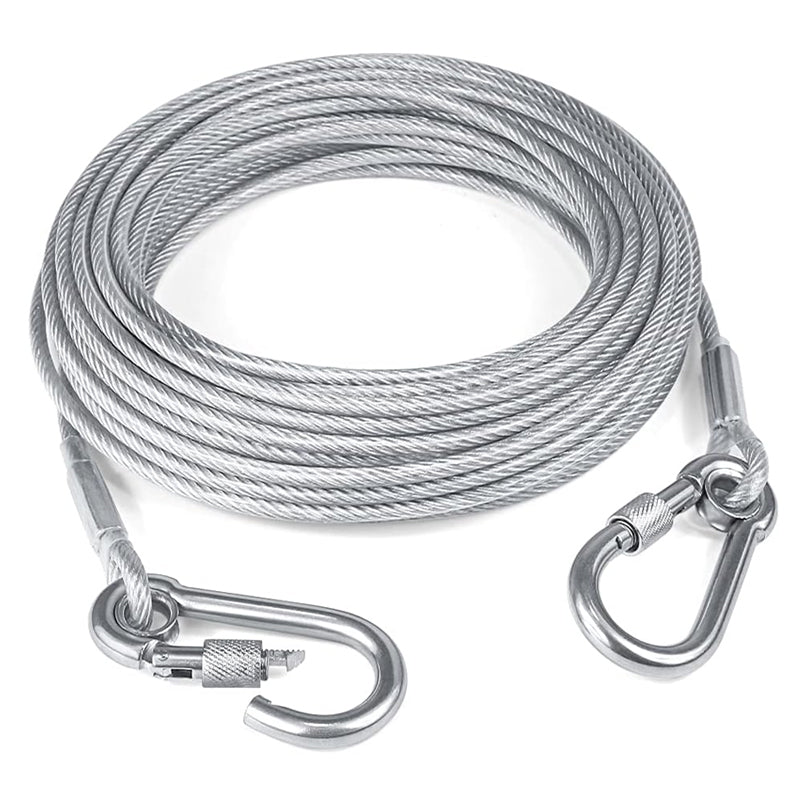 Longe d'attache en acier 3 mm anti-morsure pour chien jardin camping extérieur mousquetons robustes sécurisés | Koossa