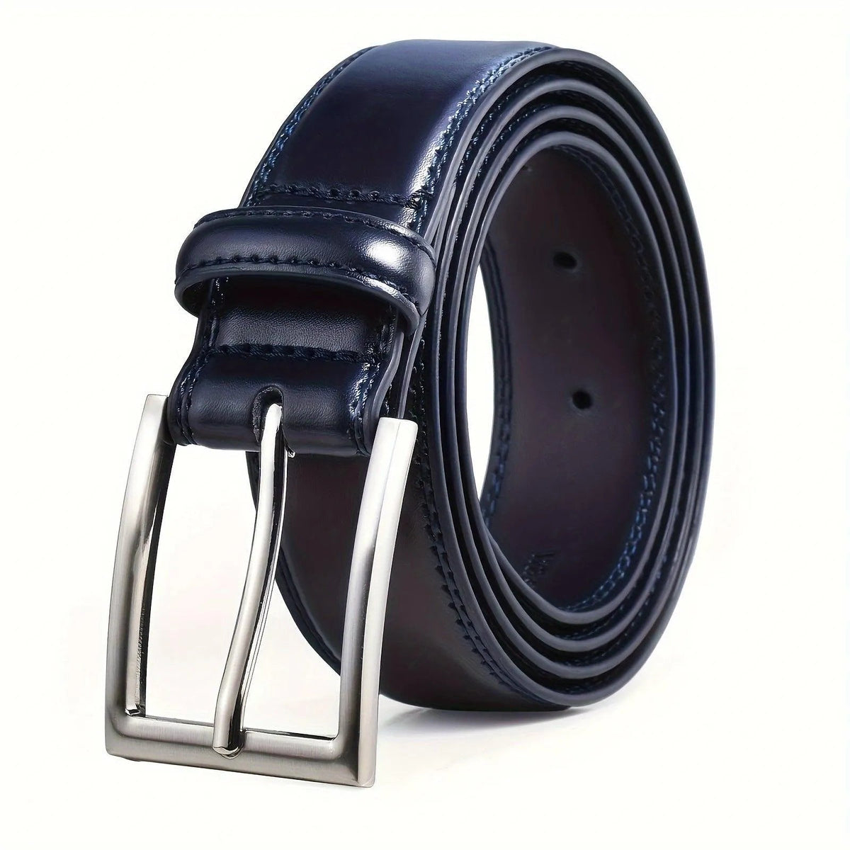 Genuine Leather Belt for Men & Women, Classic Pin Buckle Dress Belt, Black Brown Tan Navy, Business & Casual Jeans Belt | Lonoma