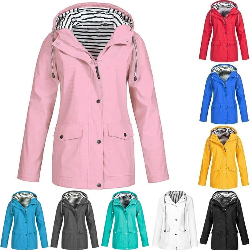 Hooded Rain Jacket Women Water Resistant Windproof Long Coat Lightweight Shell with Zipper Closure for Commuting Travel Everyday Wear | Lonoma