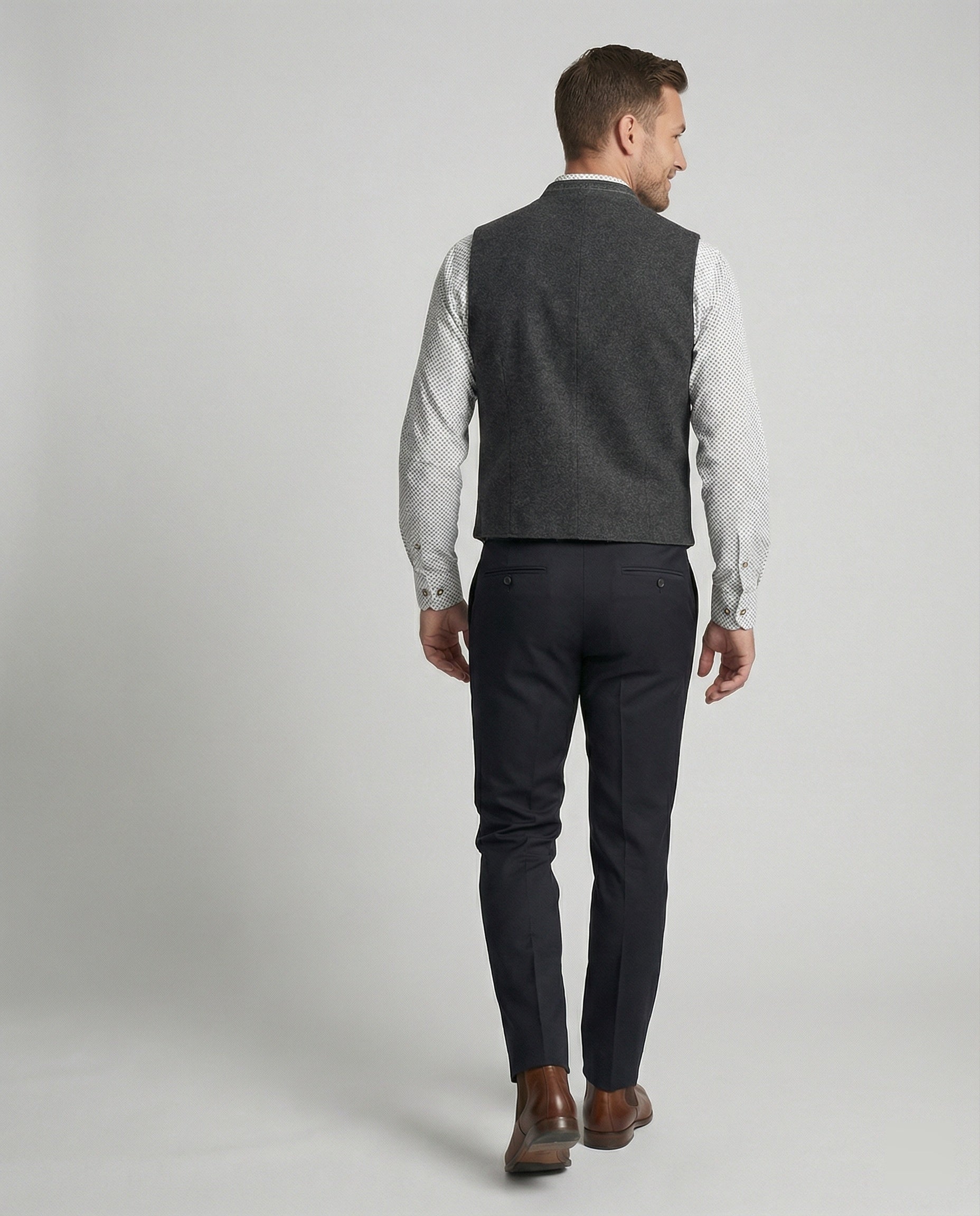Men's Grey Traditional Waistcoat with Stand Collar — Tailored Formal Waistcoat for Heritage Events & Celebrations | Koossa
