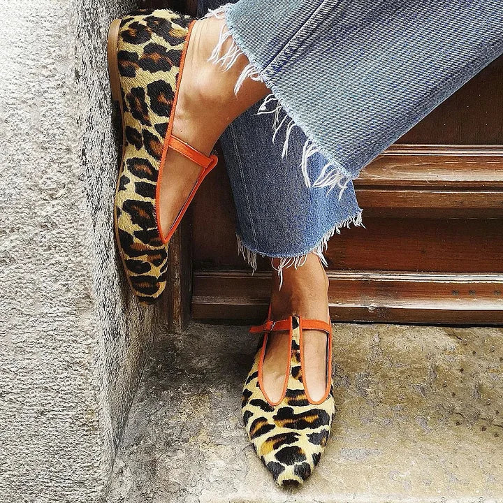 Leopard Print T-Strap Ballet Flats for Everyday Elegance and Confident Style | Koossa