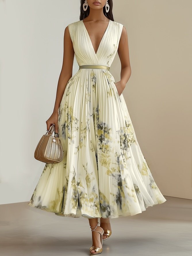 Women's Sleeveless Wrap Maxi Dress with V-Neckline in Soft Pastel Tones for Garden Parties and Summer Occasions | Koossa