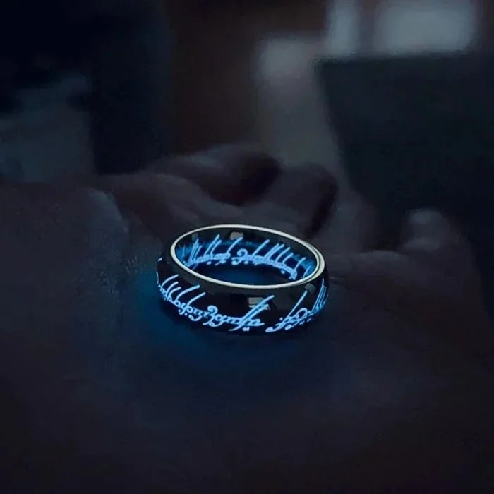 Luminous Elvish Script Ring — Glow-in-the-Dark Fantasy Ring for Women & Men in Silver & Gold | Koossa