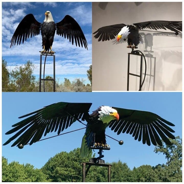 Mobile éolien oiseau en métal argenté pour jardin décoration extérieure résistante aux intempéries ailes animées | Koossa