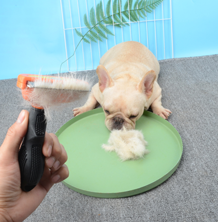 Dog Deshedding Brush Self-Cleaning Button French Bulldog Short Coat Grooming Tool Ergonomic Handle Shedding Remover Fur Comb | Koossa
