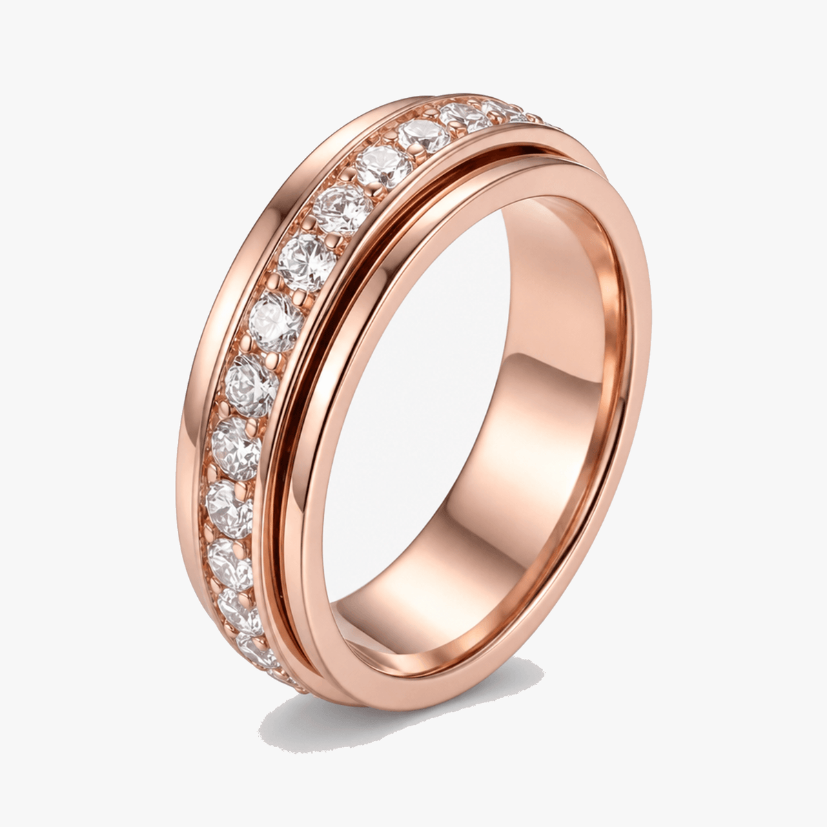 Titanium Steel Spinner Ring with Cubic Zirconia, Silver Gold Rose Gold Fidget Ring for Women & Men, Anxiety Relief, Stackable Band | Lonoma