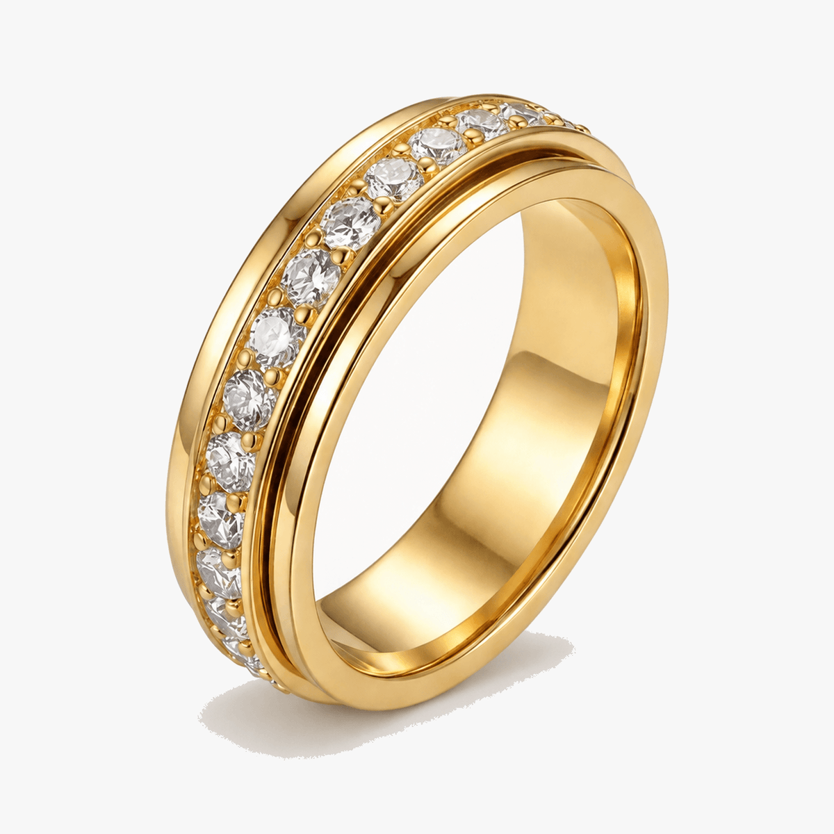 Titanium Steel Spinner Ring with Cubic Zirconia, Silver Gold Rose Gold Fidget Ring for Women & Men, Anxiety Relief, Stackable Band | Lonoma