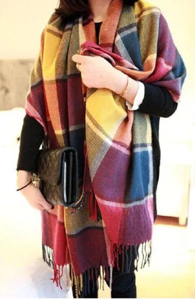 Women's Check Print Scarf — Soft Wool Scarf for Autumn and Winter Layering — Classic Accessory | Koossa