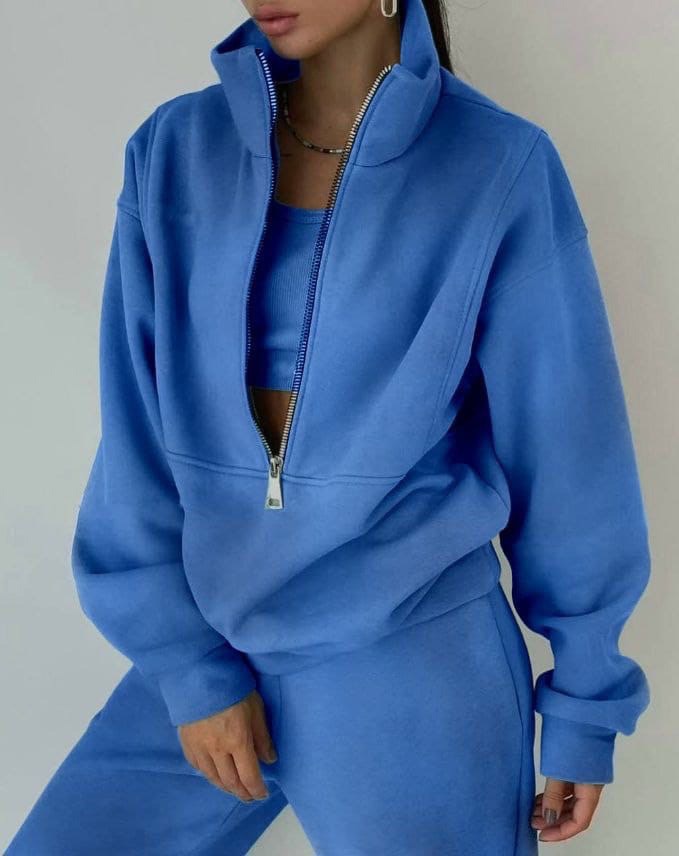 Women's Half-Zip Sweatshirt and Jogger Set in Soft Jersey Relaxed Everyday Loungewear Coordinated Matching Set Two-Piece Tracksuit for Casual Comfort | Koossa
