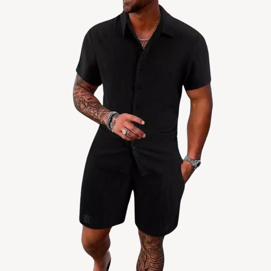 Men's Coordinated Linen-Blend Shirt and Shorts Set in Natural Tones for Relaxed Summer Days | Koossa