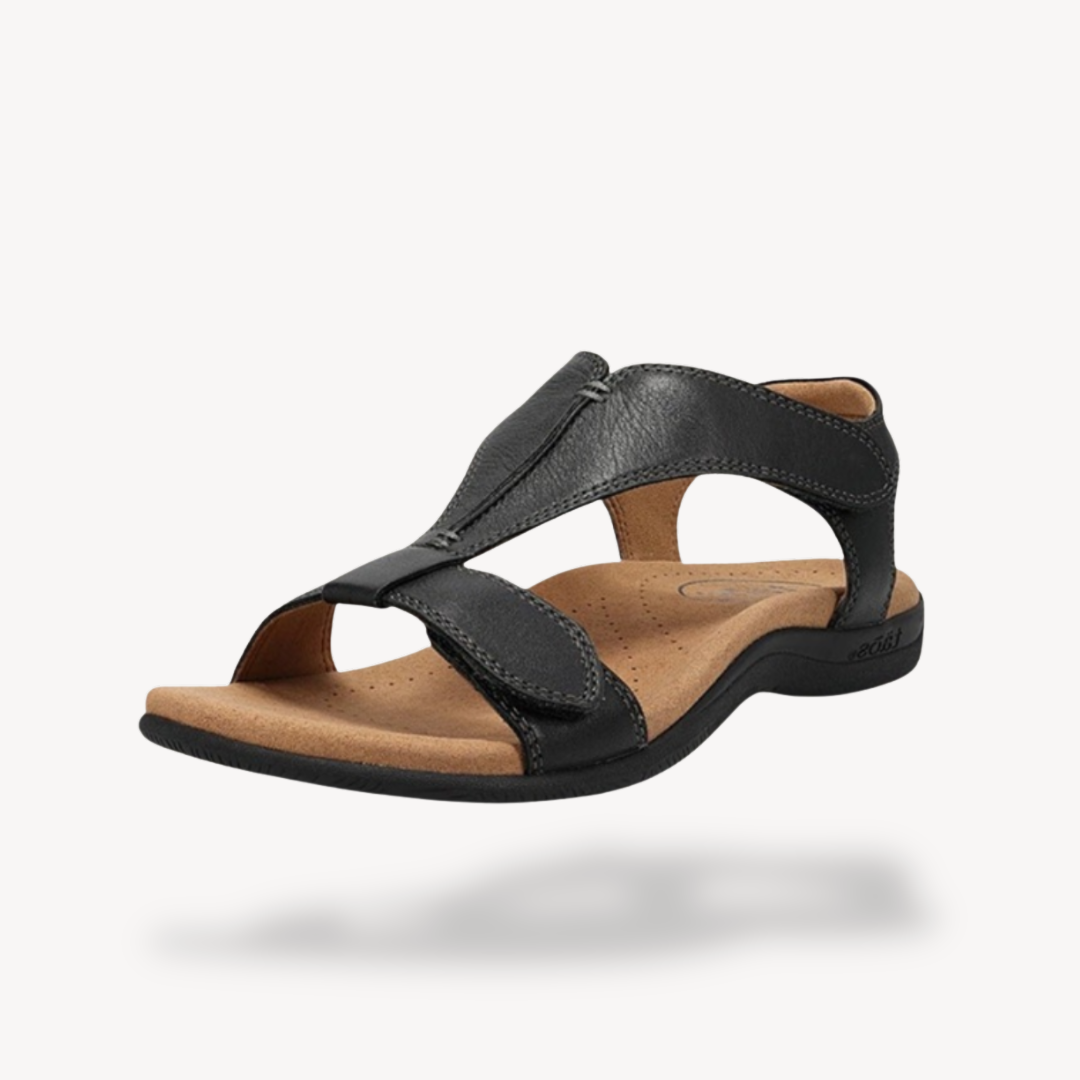 Women's Contoured Arch Support Walking Sandals in Black, Grey & Yellow | Lightweight Open-Toe Summer Footwear with Adjustable Straps | Koossa