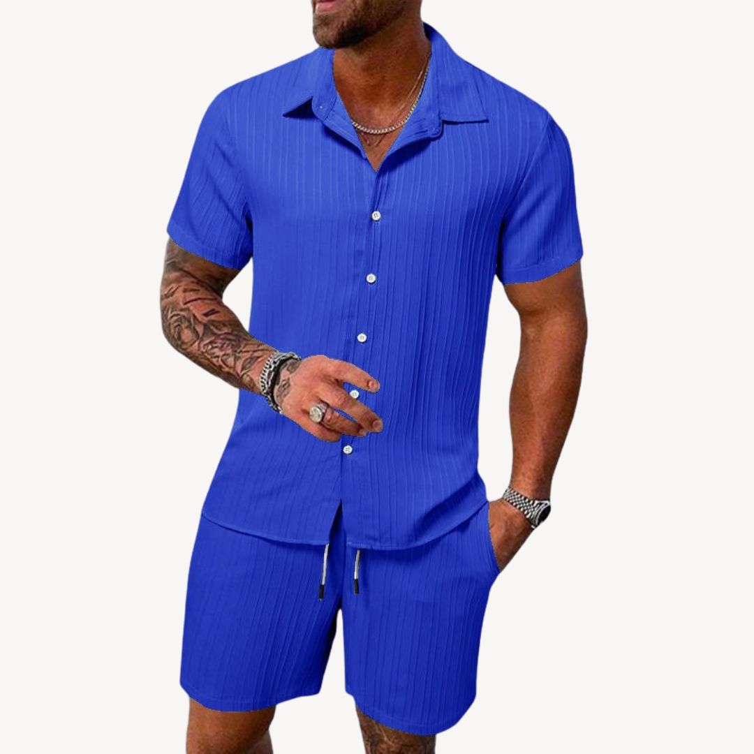 Men's Coordinated Linen-Blend Shirt and Shorts Set in Natural Tones for Relaxed Summer Days | Koossa