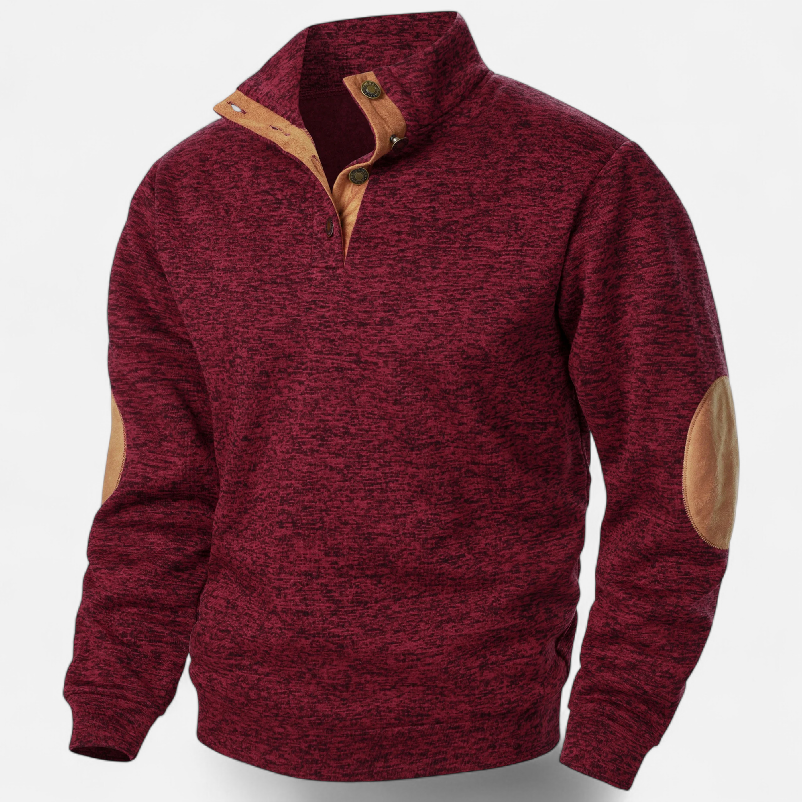 Stand-Collar Knitted Pullover with Elbow Patches in Nine Colours | Classic Half-Button Design for Office and Weekend | Warm Layering Jumper | Koossa