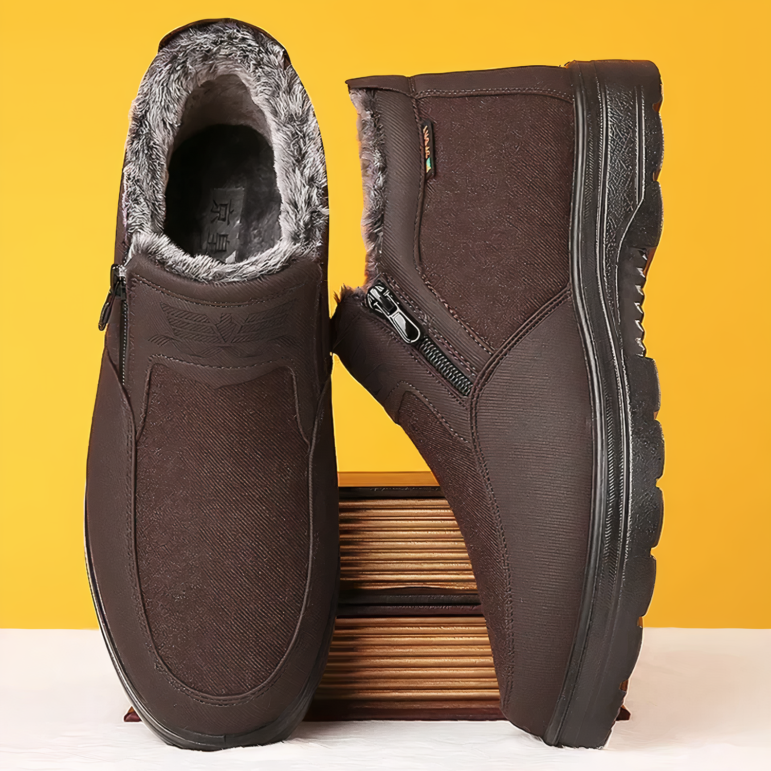 Men's Black Leather Winter Boots with Arch Support — Comfortable Walking Boots for Cold Weather & Daily Wear | Koossa