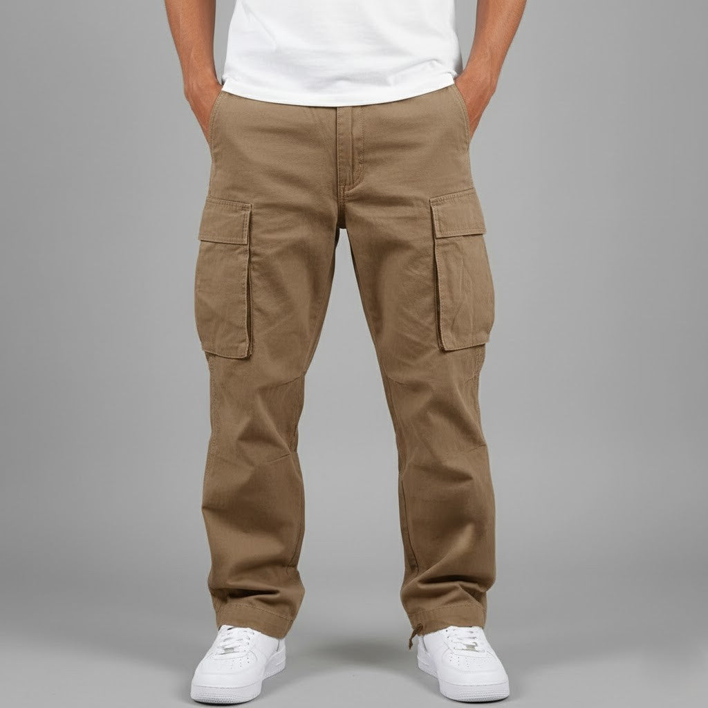 Relaxed Cargo Trousers with Multiple Pockets in Black, Brown, Dark Green & Grey for Casual Everyday Comfort | Koossa