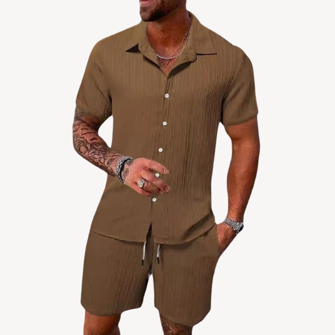Men's Coordinated Linen-Blend Shirt and Shorts Set in Natural Tones for Relaxed Summer Days | Koossa
