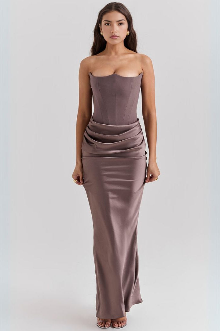 Strapless Evening Gown with Draped Waist Detail and Full-Length Silhouette for Formal Occasions and Black-Tie Events | Koossa