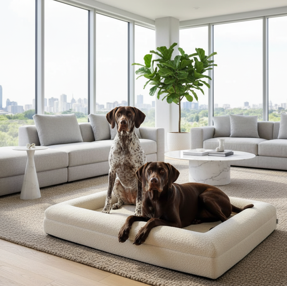Dog Bed Bouclé Memory Foam Bolster Raised Sides Large Medium Orthopedic Dog Sofa Luxury Washable Cover Indoor Cream | Koossa