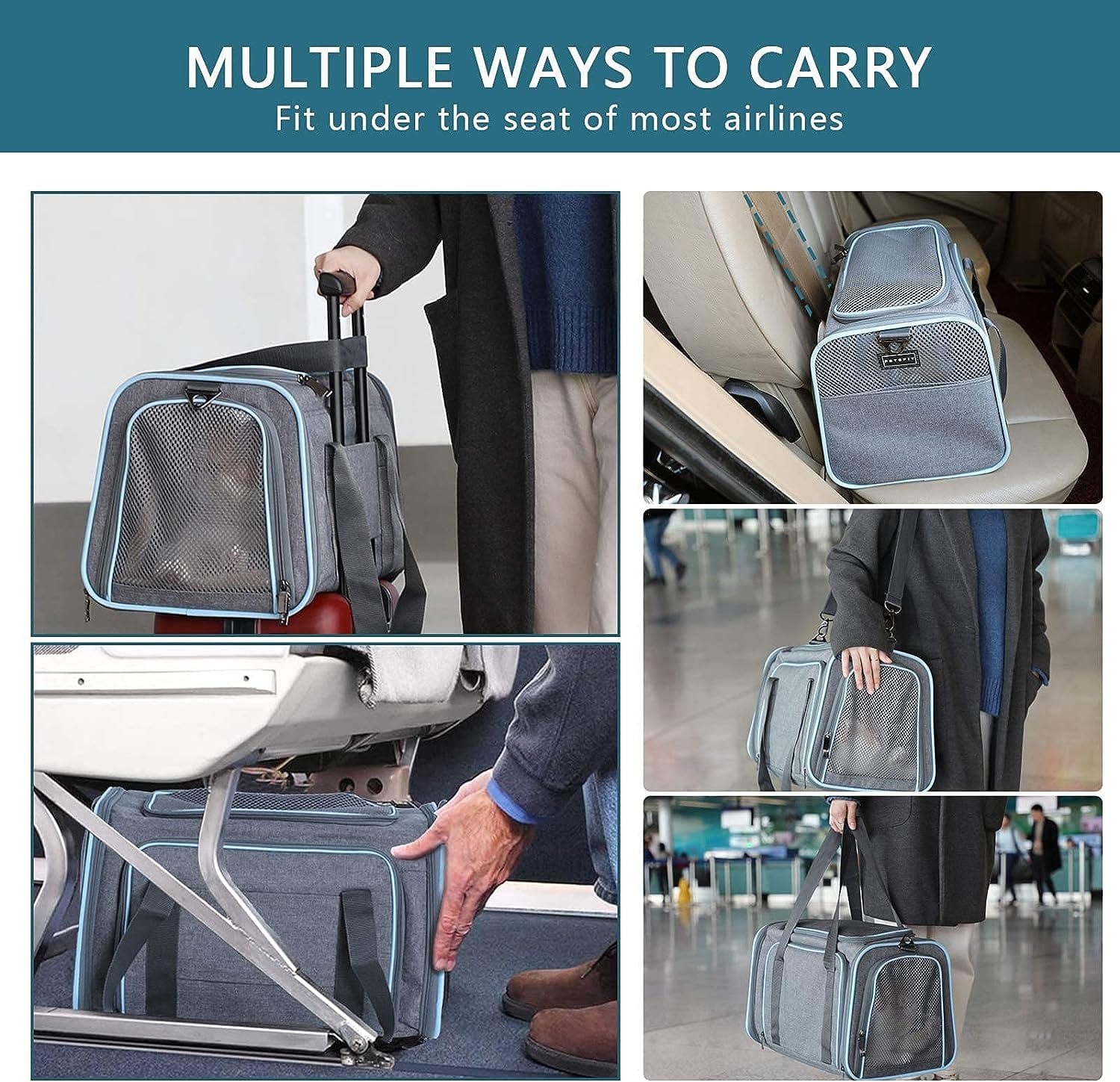 Pet Carrier Bag Oxford Fabric Expandable 46x28x28cm Airline Approved 4-Way Entry Breathable Mesh Cat Dog Travel Bag | Koossa