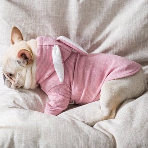 Dog Bunny Hoodie Soft Fleece Rabbit Ear Hood XS–XL Small Medium Dog Jumper Cosy Indoor Outdoor Costume Pink Grey | Koossa