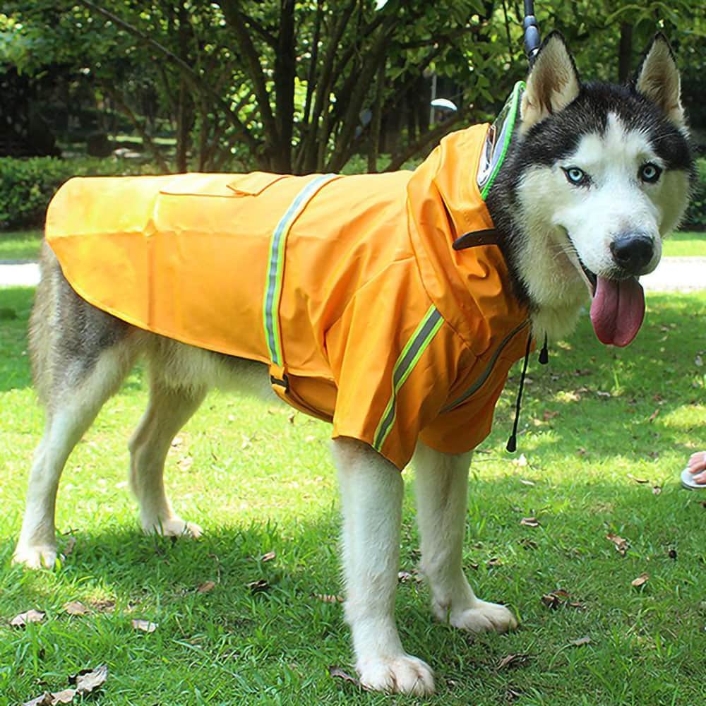 Dog Raincoat Waterproof Polyester Hood Reflective XL–5XL Large Dog Rain Jacket Adjustable Belly Strap Wipe Clean | Koossa