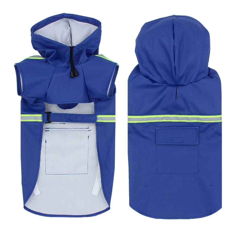 Dog Raincoat Waterproof Polyester Hood Reflective XL–5XL Large Dog Rain Jacket Adjustable Belly Strap Wipe Clean | Koossa