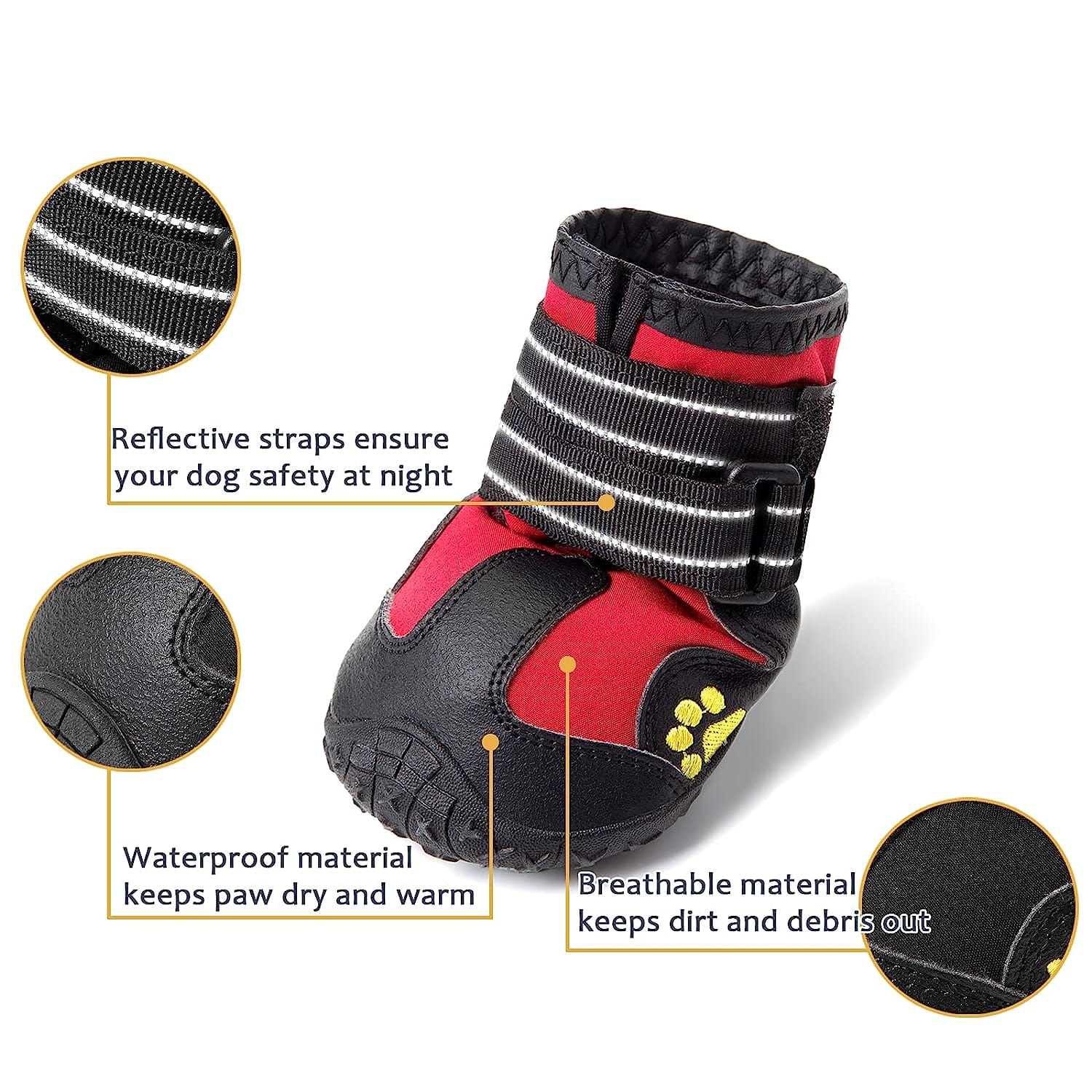 Dog Boots Waterproof PU Leather Rubber Sole Set of 4 Outdoor Paw Protector Dog Shoes Mud Snow Rain Hiking Small Medium Large | Koossa