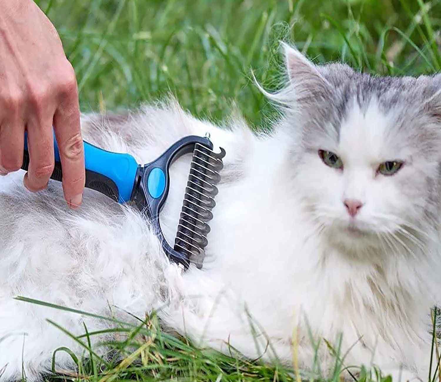 Pet Grooming Comb Dual Head Stainless Steel Deshedding Undercoat Rake Anti-Slip Cat Dog Dematting Brush Portable | Koossa
