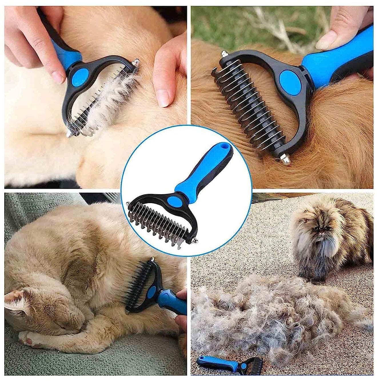 Pet Grooming Comb Dual Head Stainless Steel Deshedding Undercoat Rake Anti-Slip Cat Dog Dematting Brush Portable | Koossa