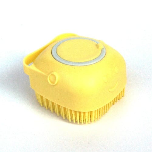 Dog Bath Brush Shampoo Dispenser 2-in-1 Soft Rubber Bristle Scrub Massage Grooming Brush Small Medium Large Dogs Blue Pink Yellow | Koossa