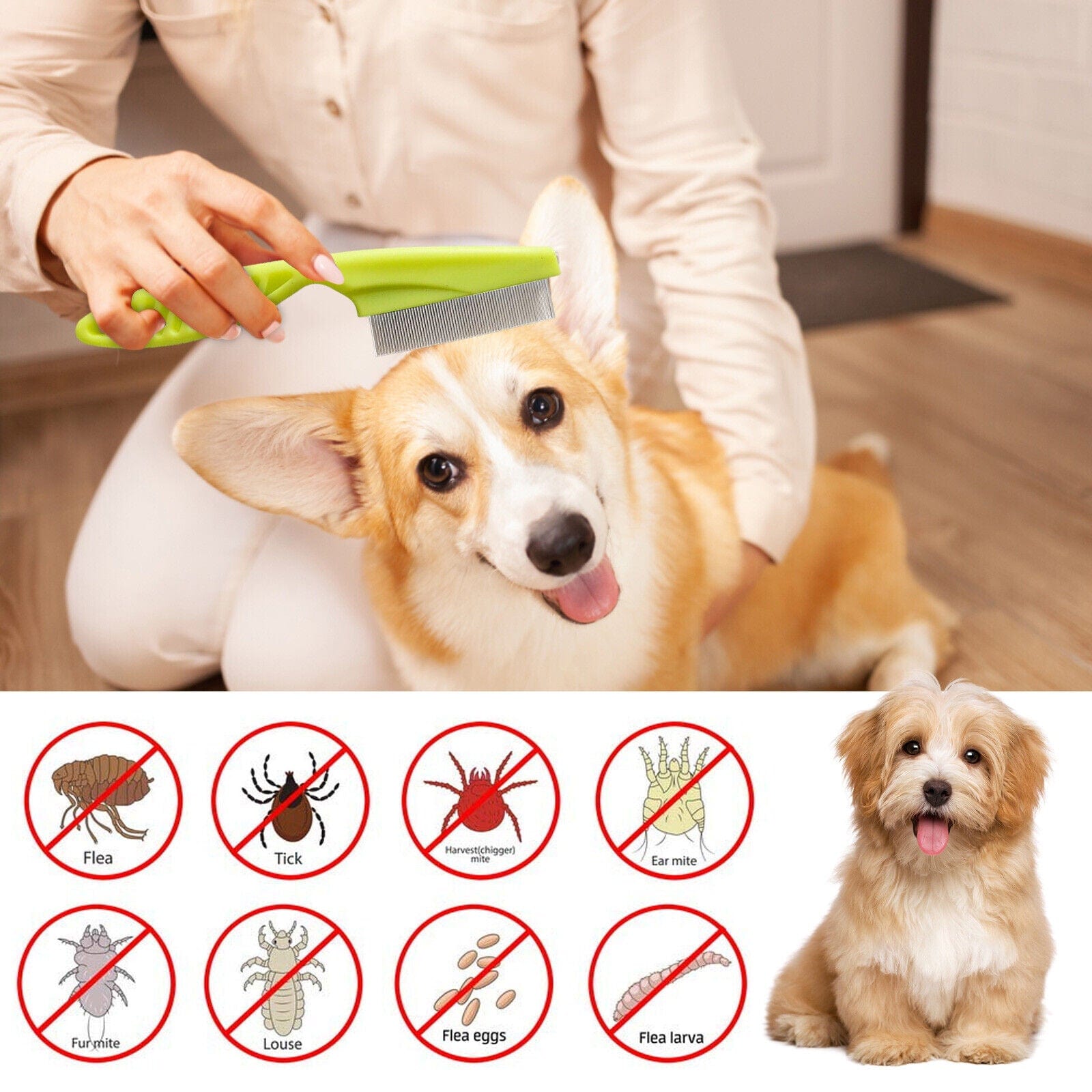 Pet Flea Comb Stainless Steel Fine Teeth Flea Egg Removal Dog Cat Grooming Comb All Breeds Easy Clean | Koossa