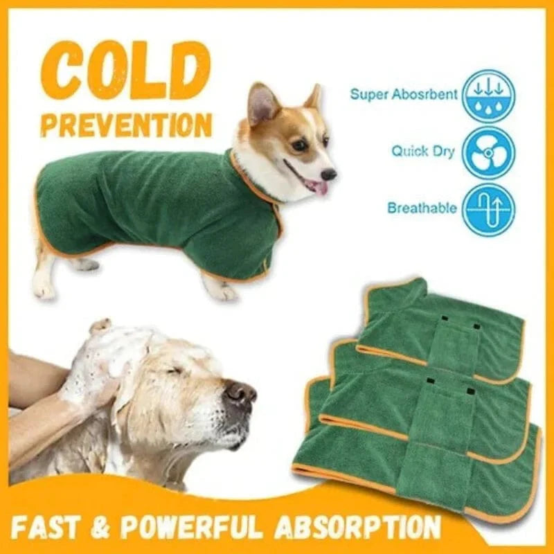 Dog Bath Towel Robe Microfibre Wrap XS–XL Velcro Fast-Dry Absorbent Bathrobe Post-Bath Drying Coat 6–90kg | Koossa