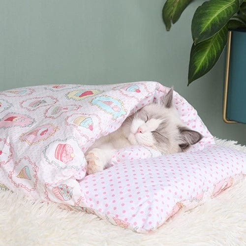Cat Cave Bed Self-Warming Cotton Hooded Calming Cat Sleeping Bag Anti-Anxiety Nest Indoor Cosy Enclosed Cat Hideaway | Koossa