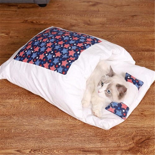 Cat Cave Bed Self-Warming Cotton Hooded Calming Cat Sleeping Bag Anti-Anxiety Nest Indoor Cosy Enclosed Cat Hideaway | Koossa