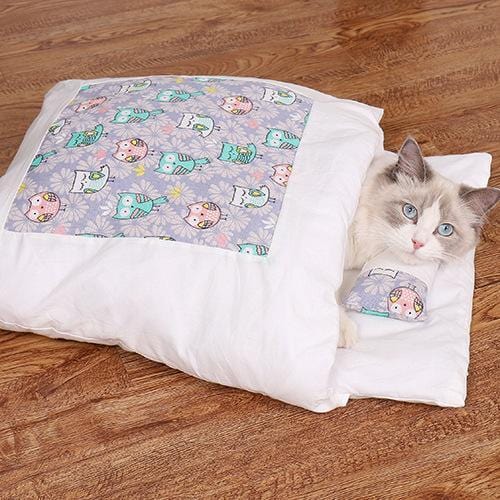 Cat Cave Bed Self-Warming Cotton Hooded Calming Cat Sleeping Bag Anti-Anxiety Nest Indoor Cosy Enclosed Cat Hideaway | Koossa